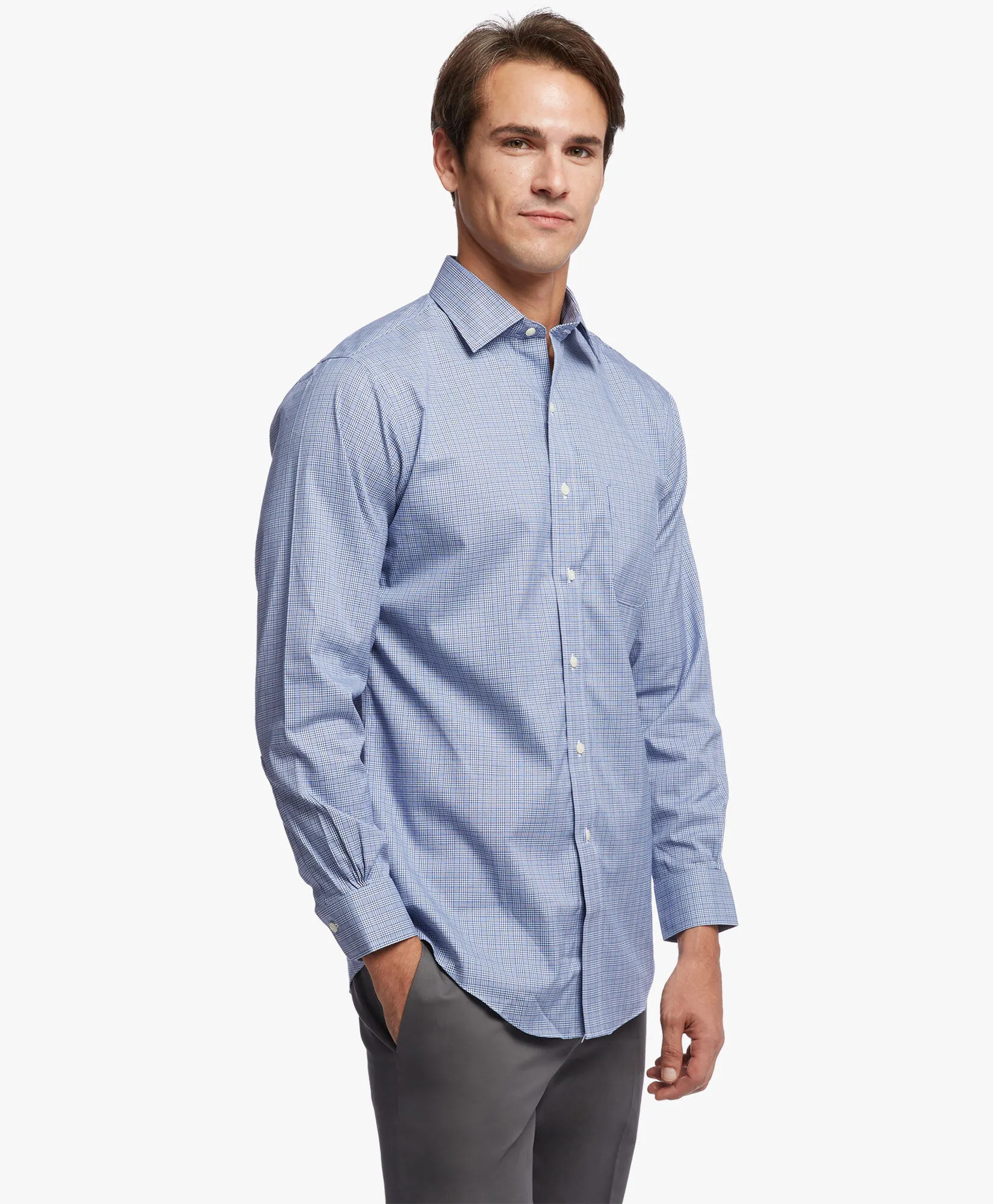 Camisa de vestir non-iron corte regular Regent, Oxford elástico, cuello Ainsley, a cuadros