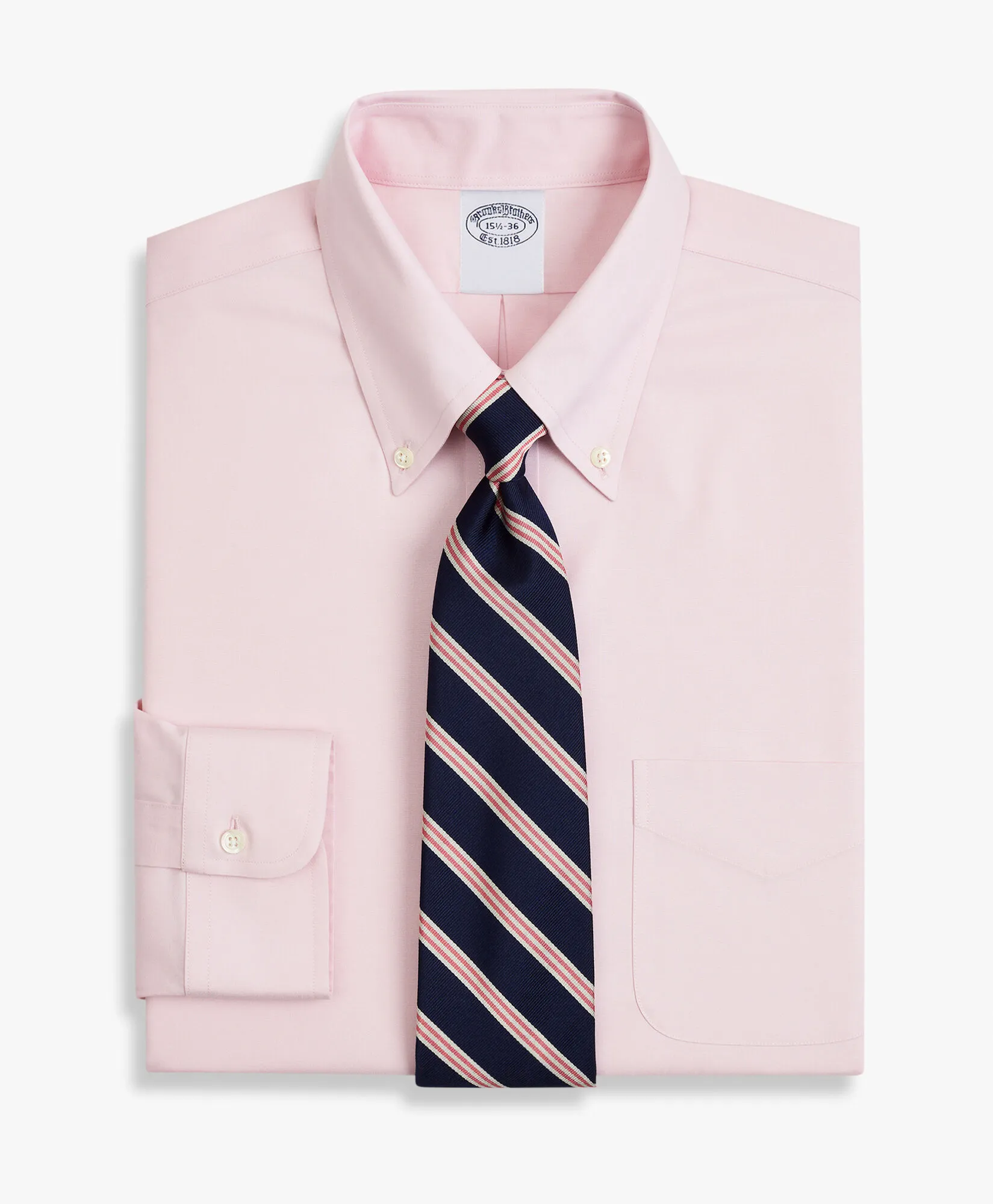 Camisa de vestir rosa claro de corte slim non-iron en algodón elástico con cuello button down