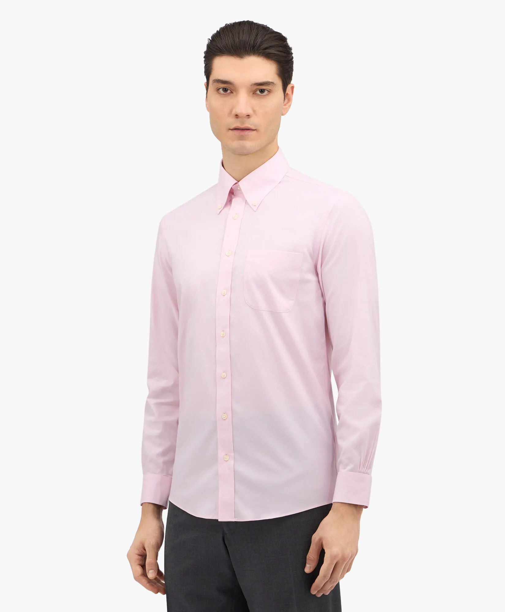 Camisa de vestir rosa claro de corte slim non-iron en algodón elástico con cuello button down