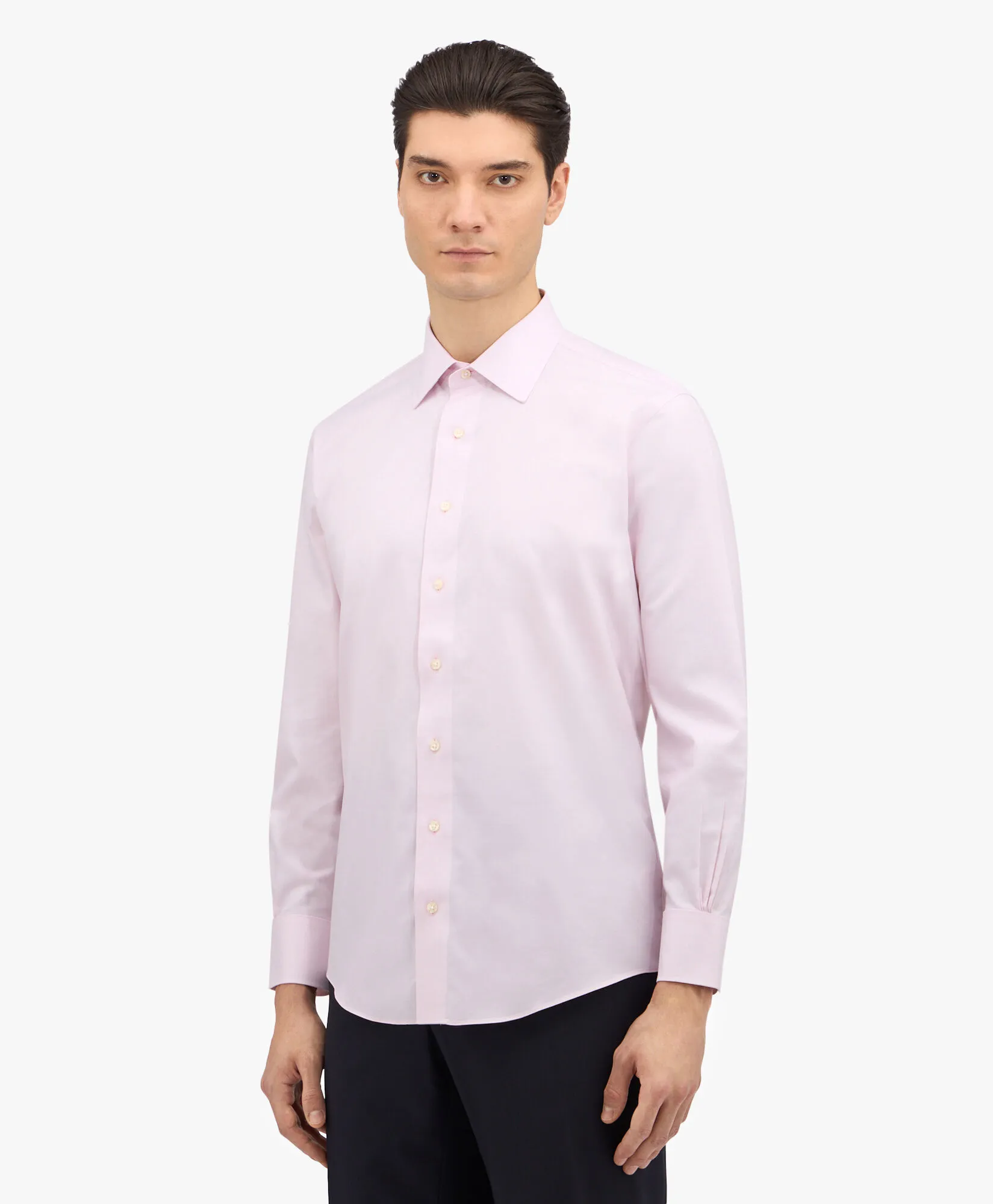 Camisa de vestir rosa pastel de corte slim non-iron en sarga con cuello Ainsley