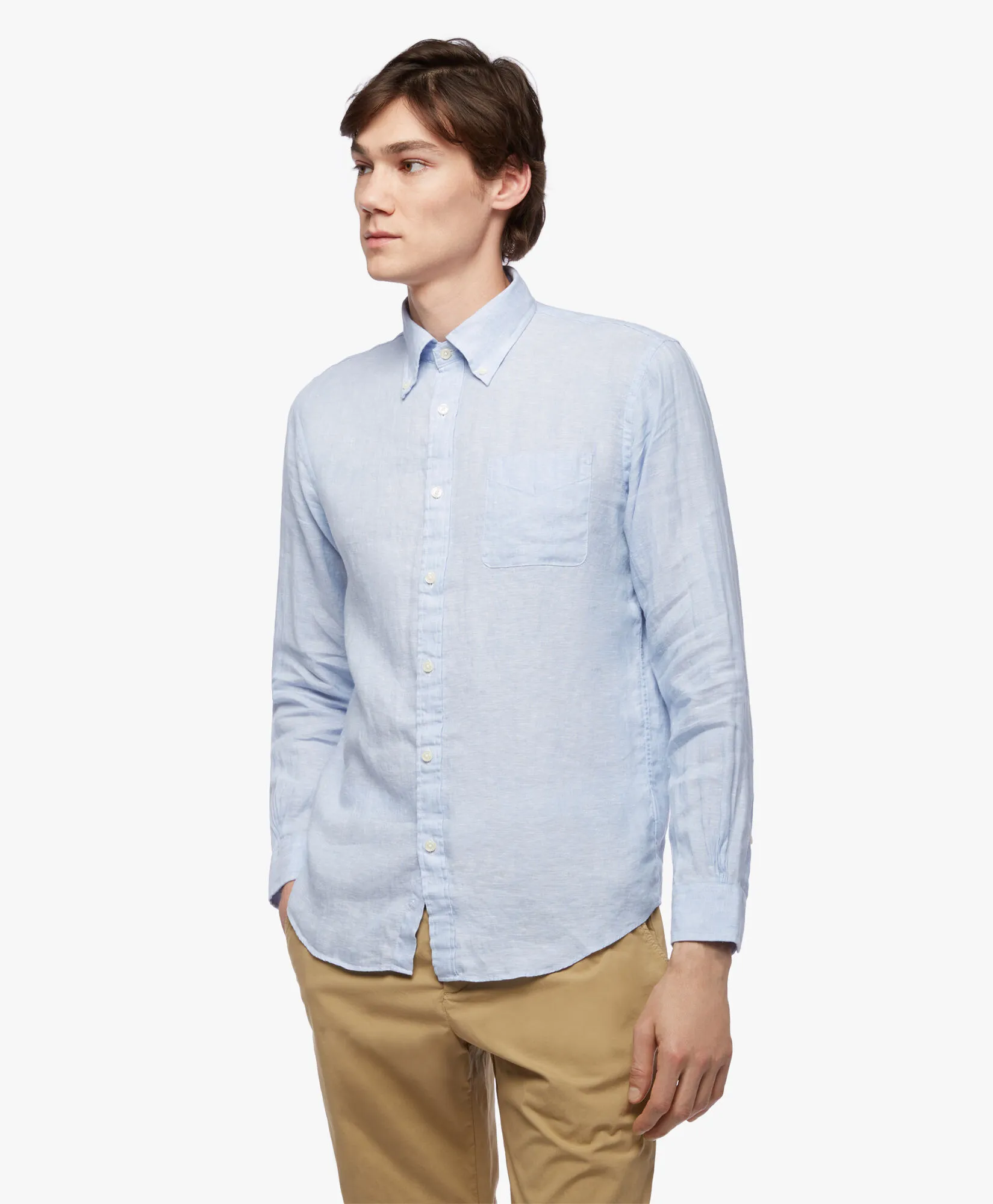 Camisa informal para hombre azul claro de corte regular en lino irlandés