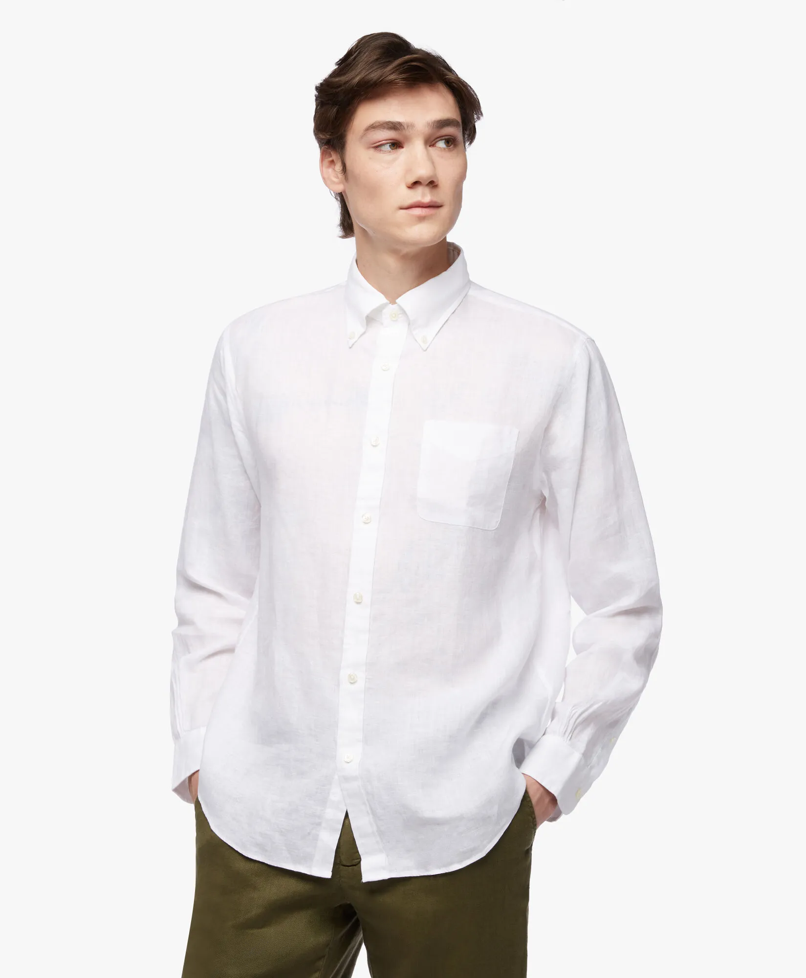 Camisa informal para hombre blanca de corte regular en lino irlandés