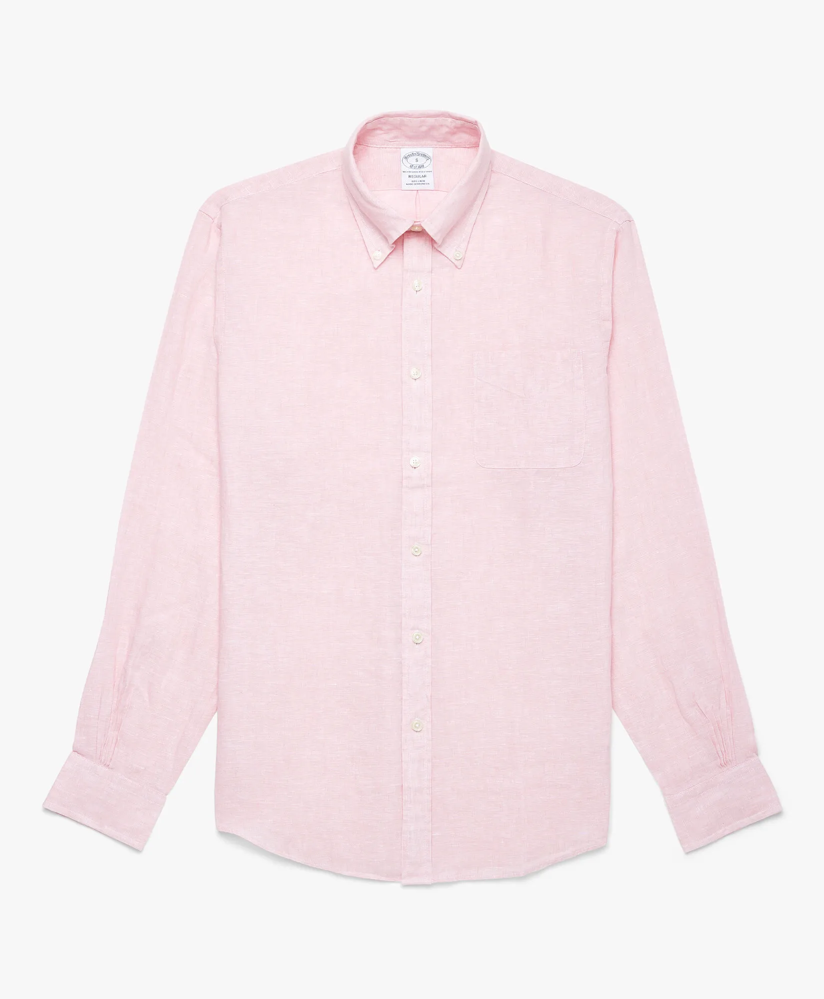 Camisa informal para hombre rosa pastel de corte regular en lino irlandés