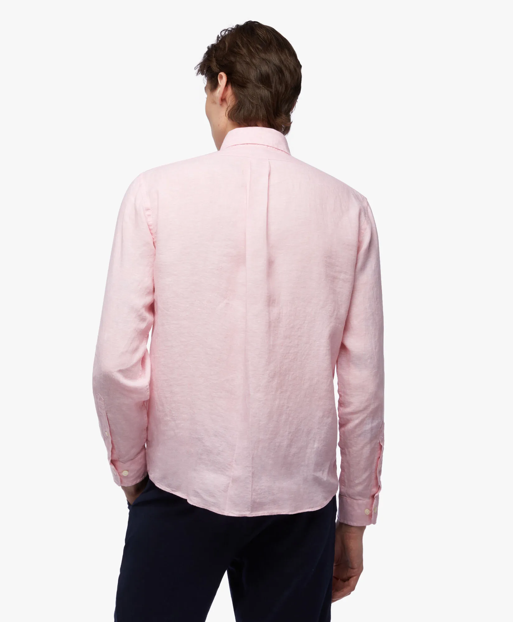 Camisa informal para hombre rosa pastel de corte regular en lino irlandés