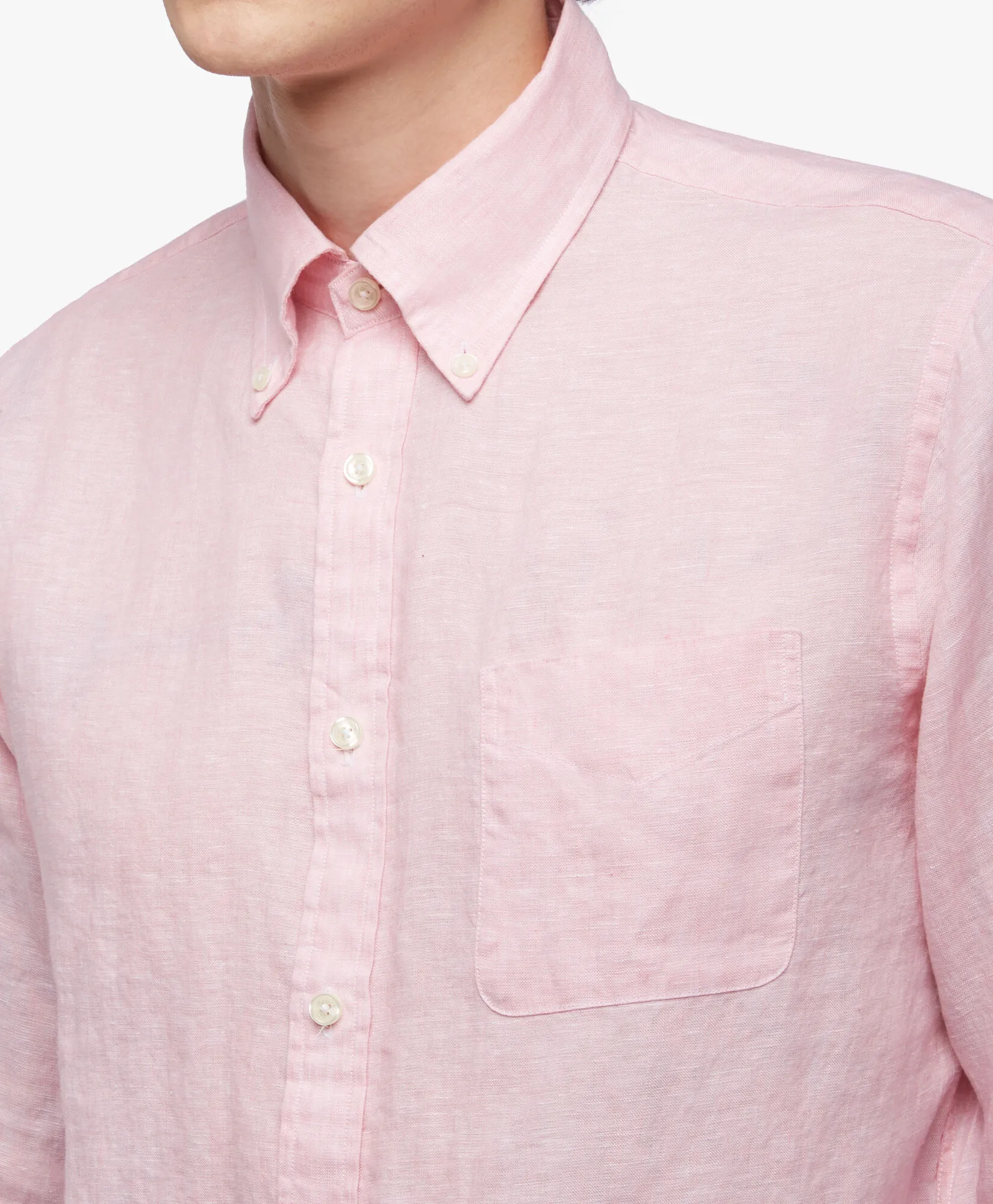 Camisa informal para hombre rosa pastel de corte regular en lino irlandés