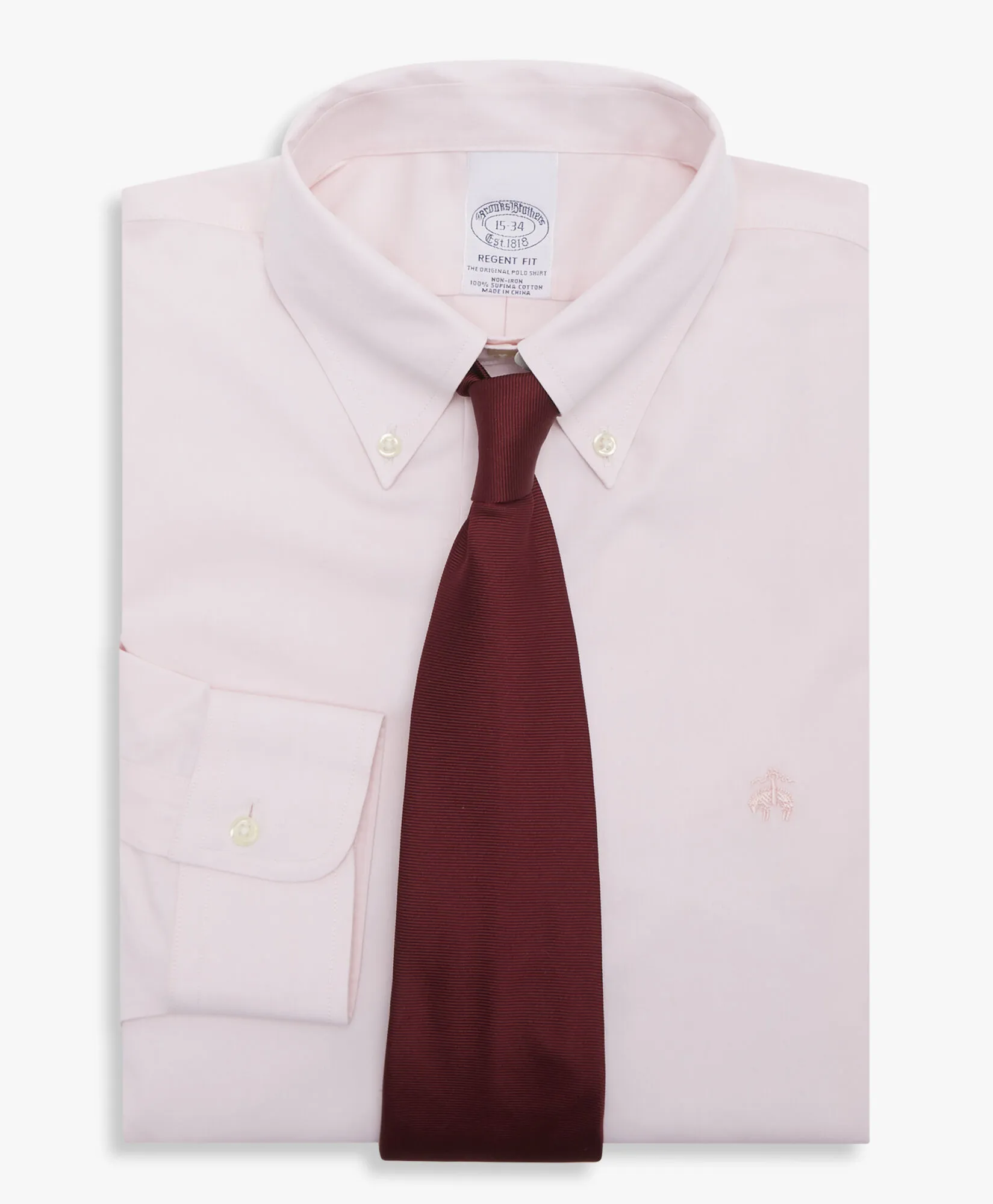 Camisa rosa pastel regular fit non-iron de algodón con cuello button down