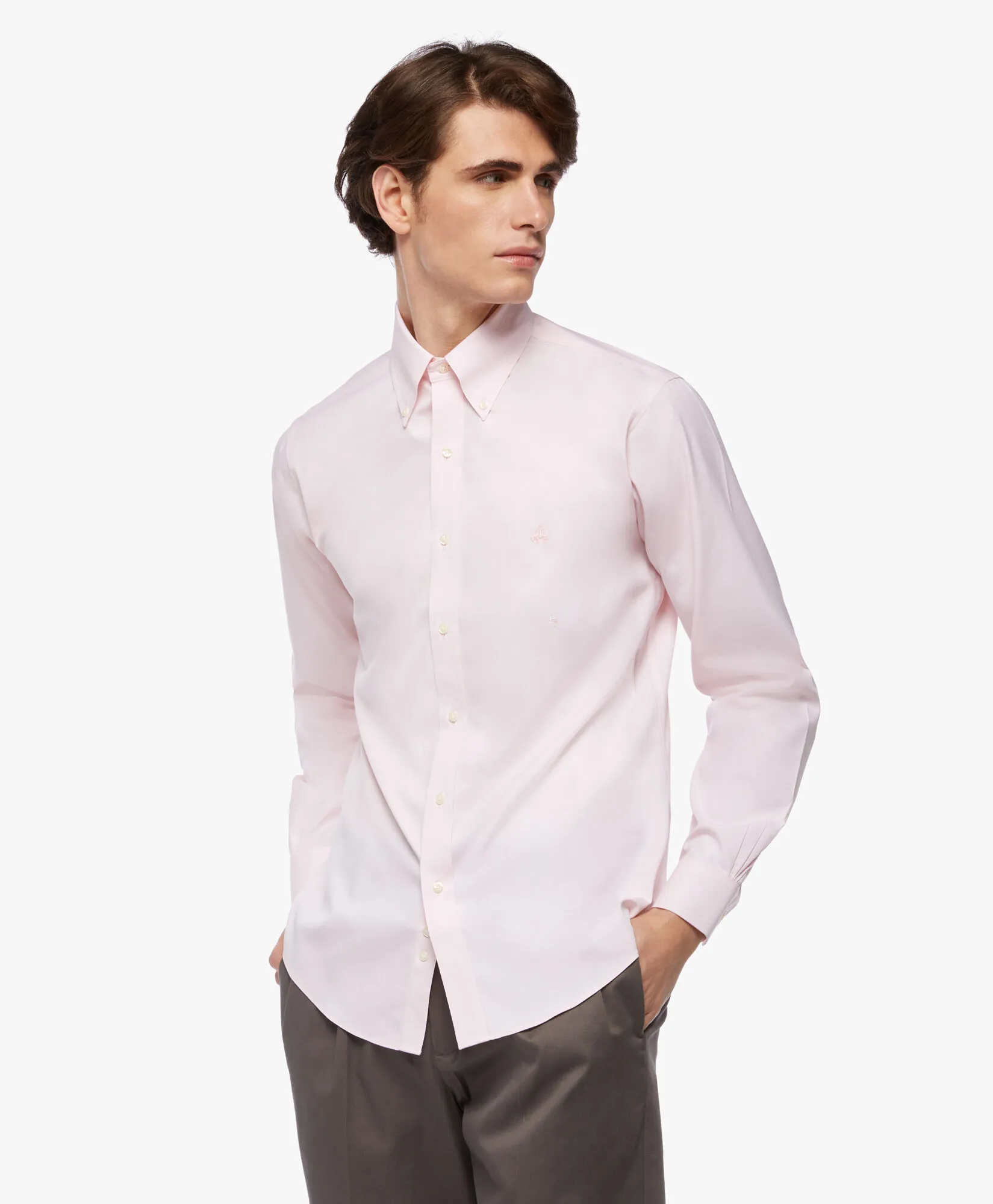 Camisa rosa pastel regular fit non-iron de algodón con cuello button down