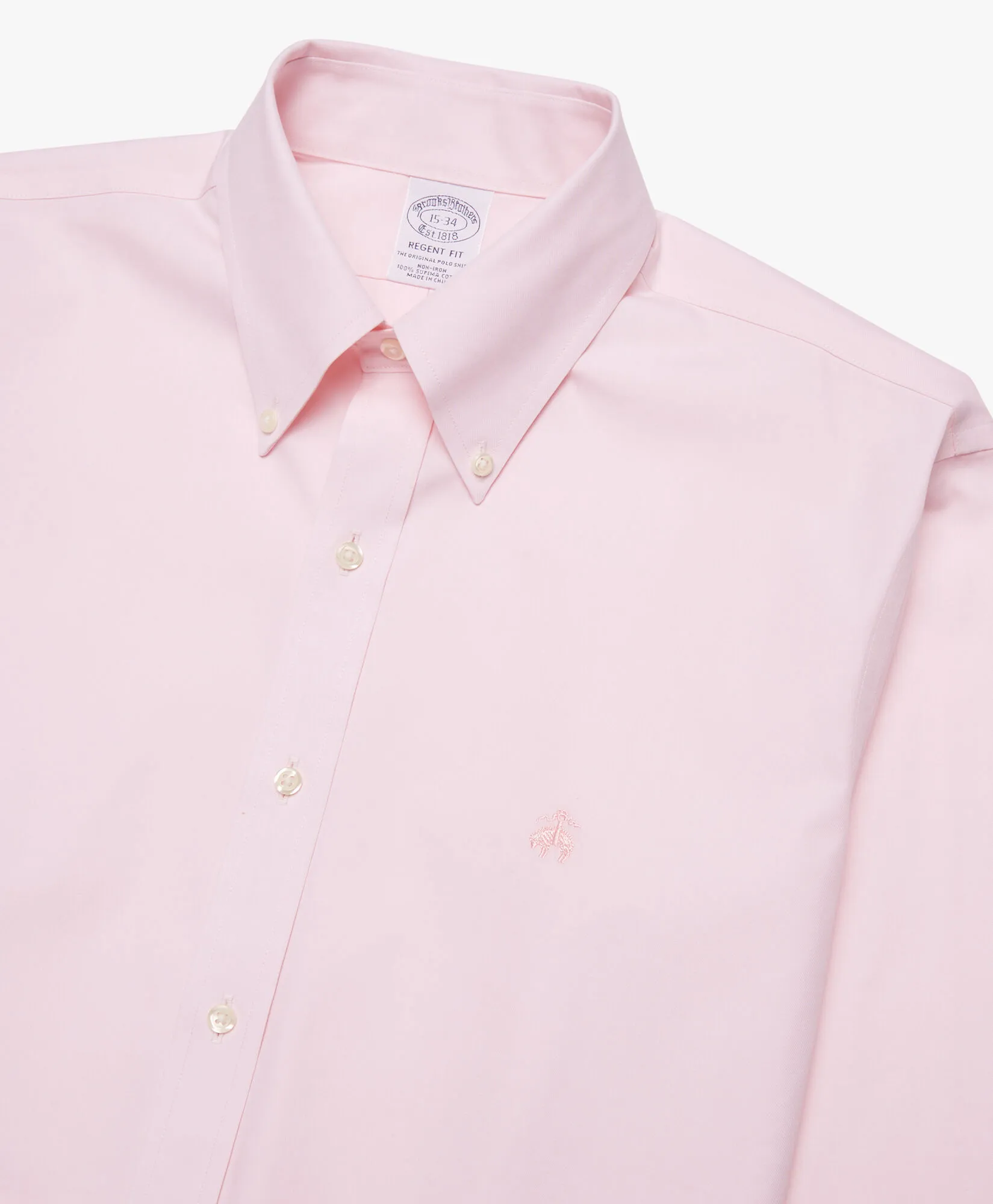 Camisa rosa pastel regular fit non-iron de algodón con cuello button down