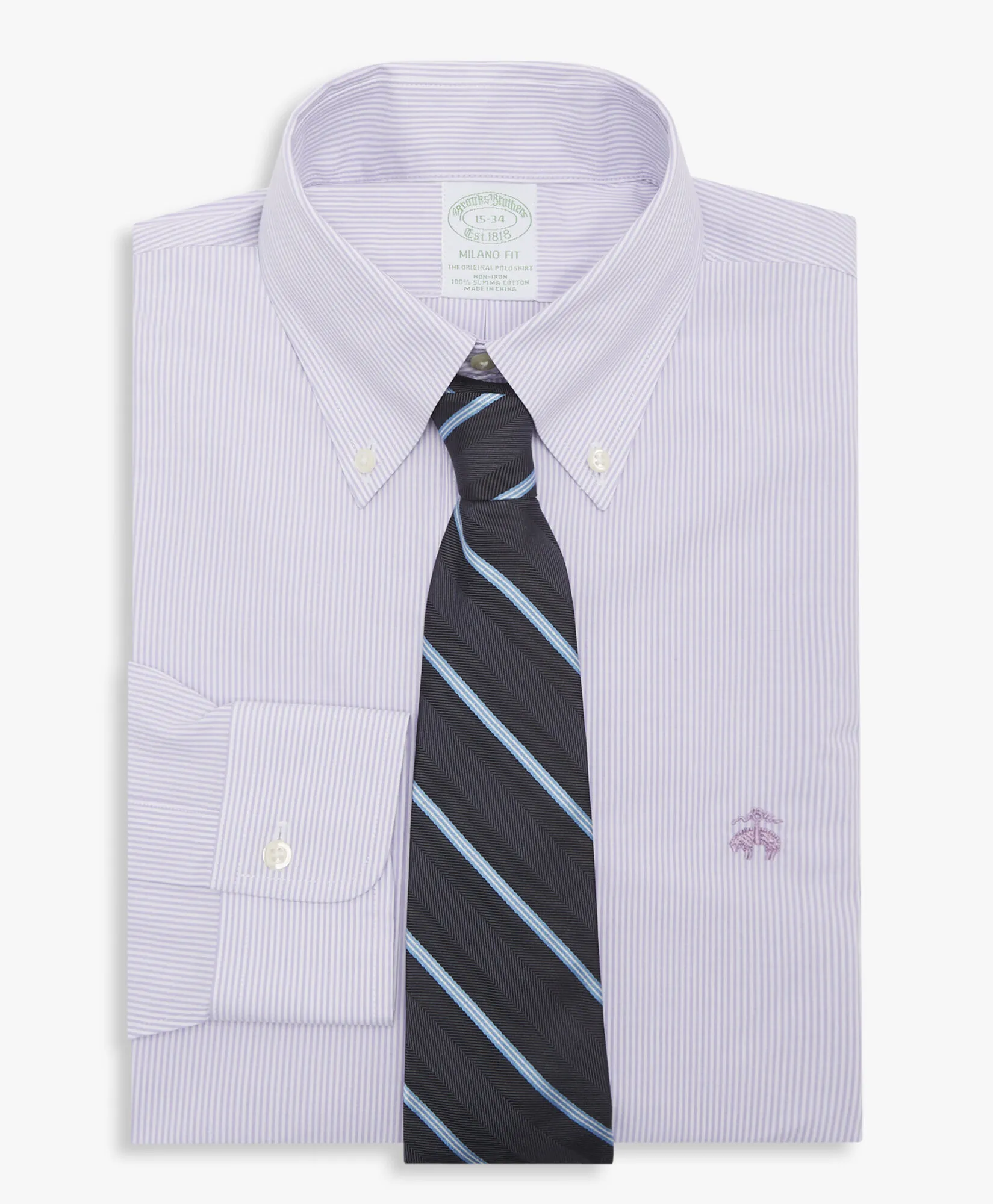 Camisa violeta pastel slim fit non-iron de algodón elástico con cuello button down