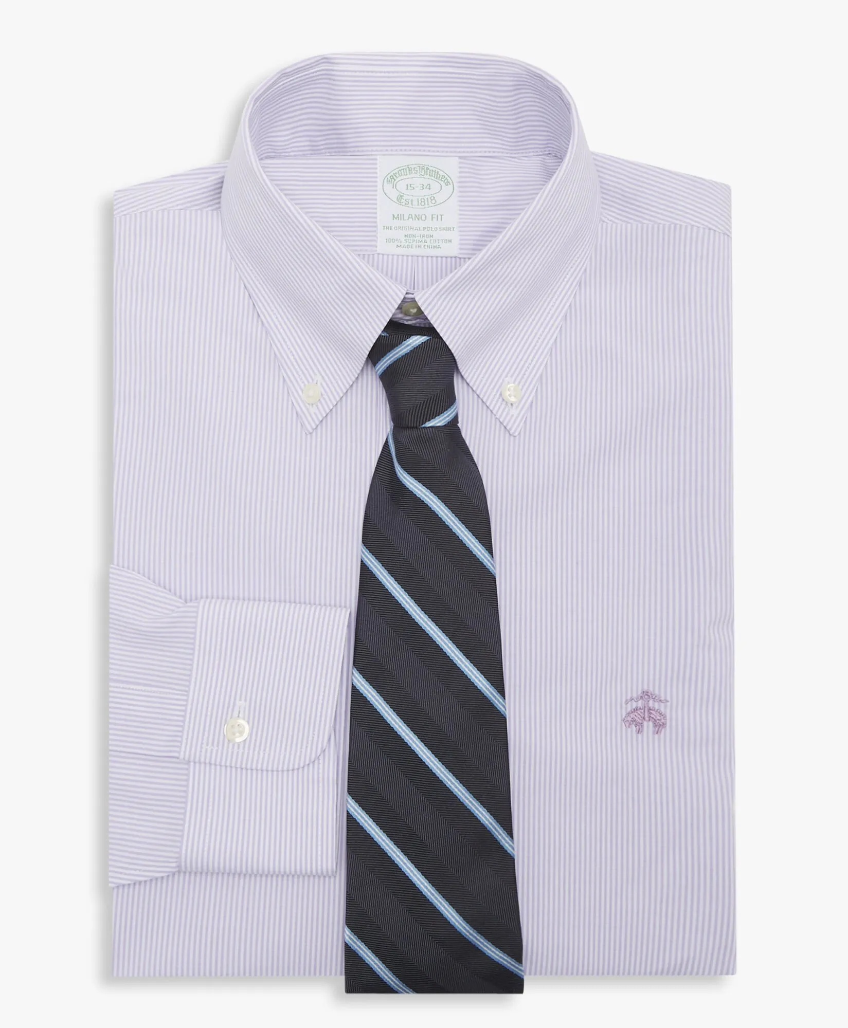 Camisa violeta pastel slim fit non-iron de algodón elástico con cuello button down