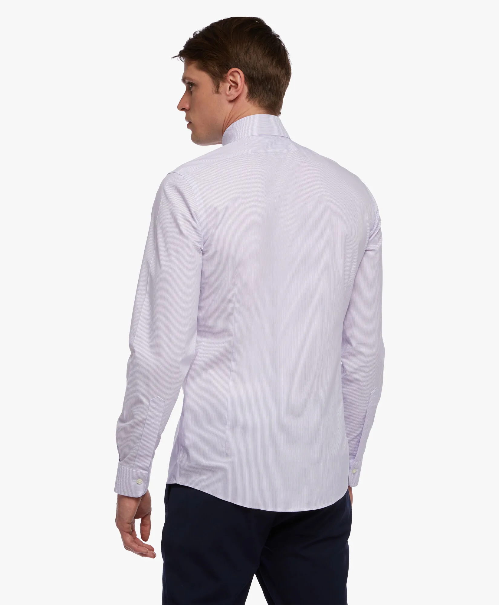 Camisa violeta pastel slim fit non-iron de algodón elástico con cuello button down