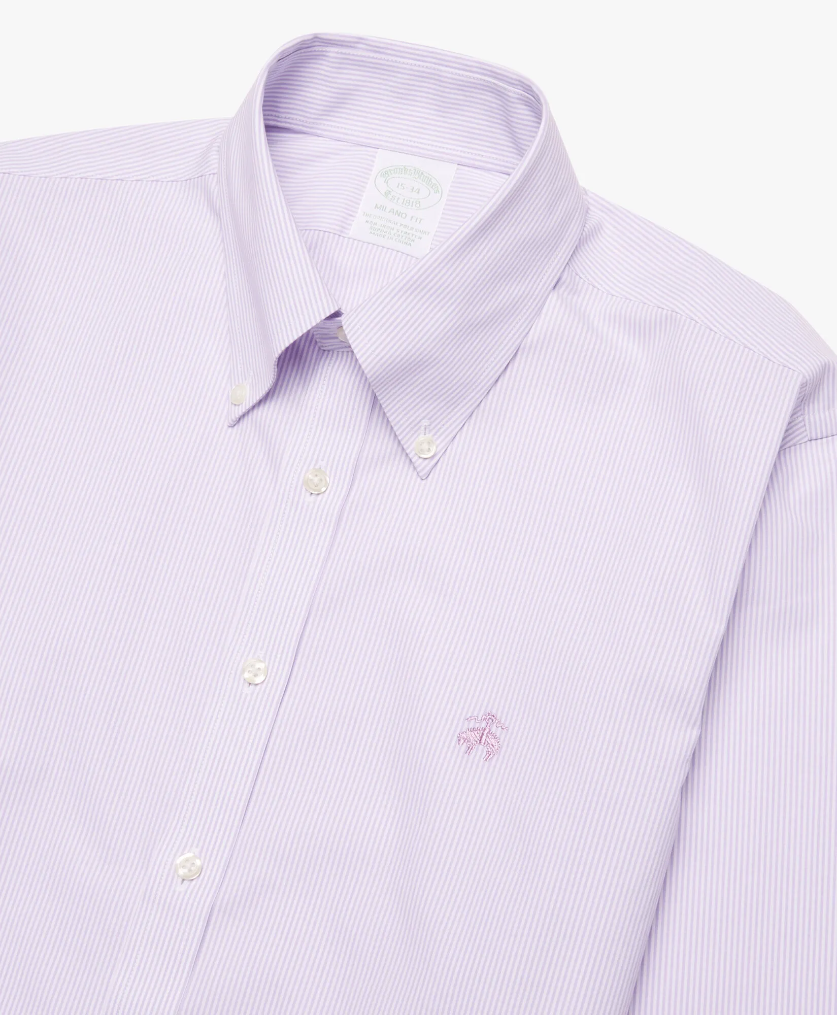 Camisa violeta pastel slim fit non-iron de algodón elástico con cuello button down