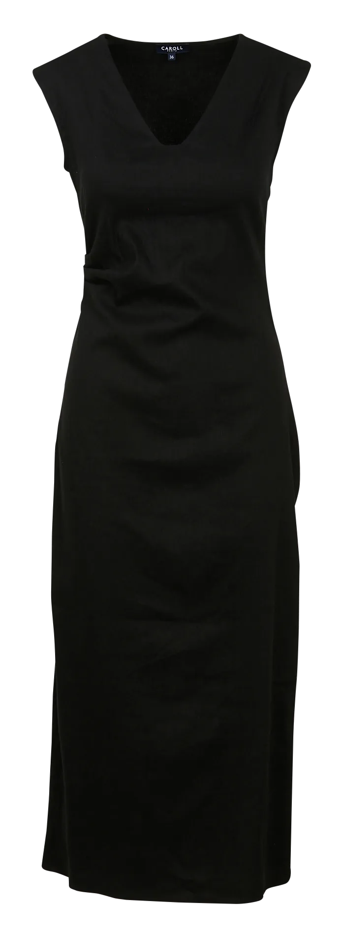 CAROLL RAWEL - Vestido midi con cuello en V de lino mezclado en negro