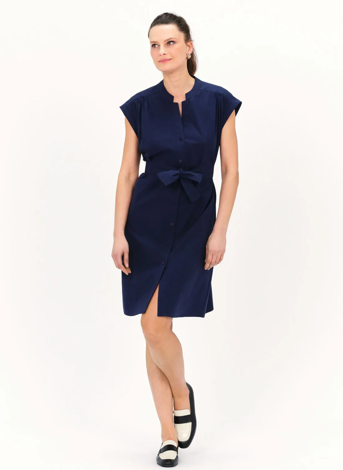 CAROLL RODILE - Vestido midi cuello dividido en azul