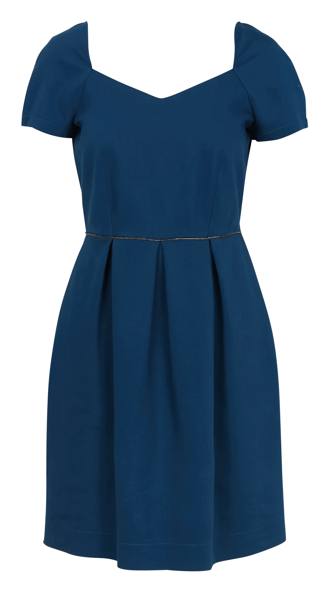 CAROLL ROSETTA - Vestido corto de mezcla de algodón con cuello de pico en azul