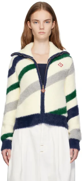 Casablanca Striped Fluffy Zip Up Jacket