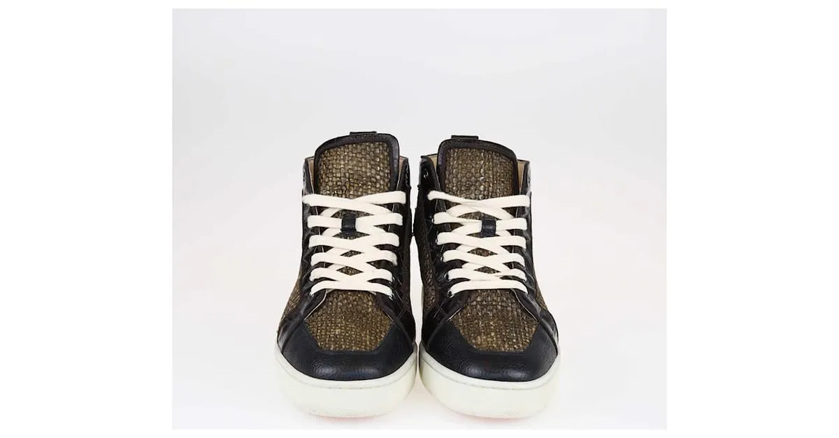 Christian Louboutin Zapatillas altas Rantus de rafia negras/marrones Negro 