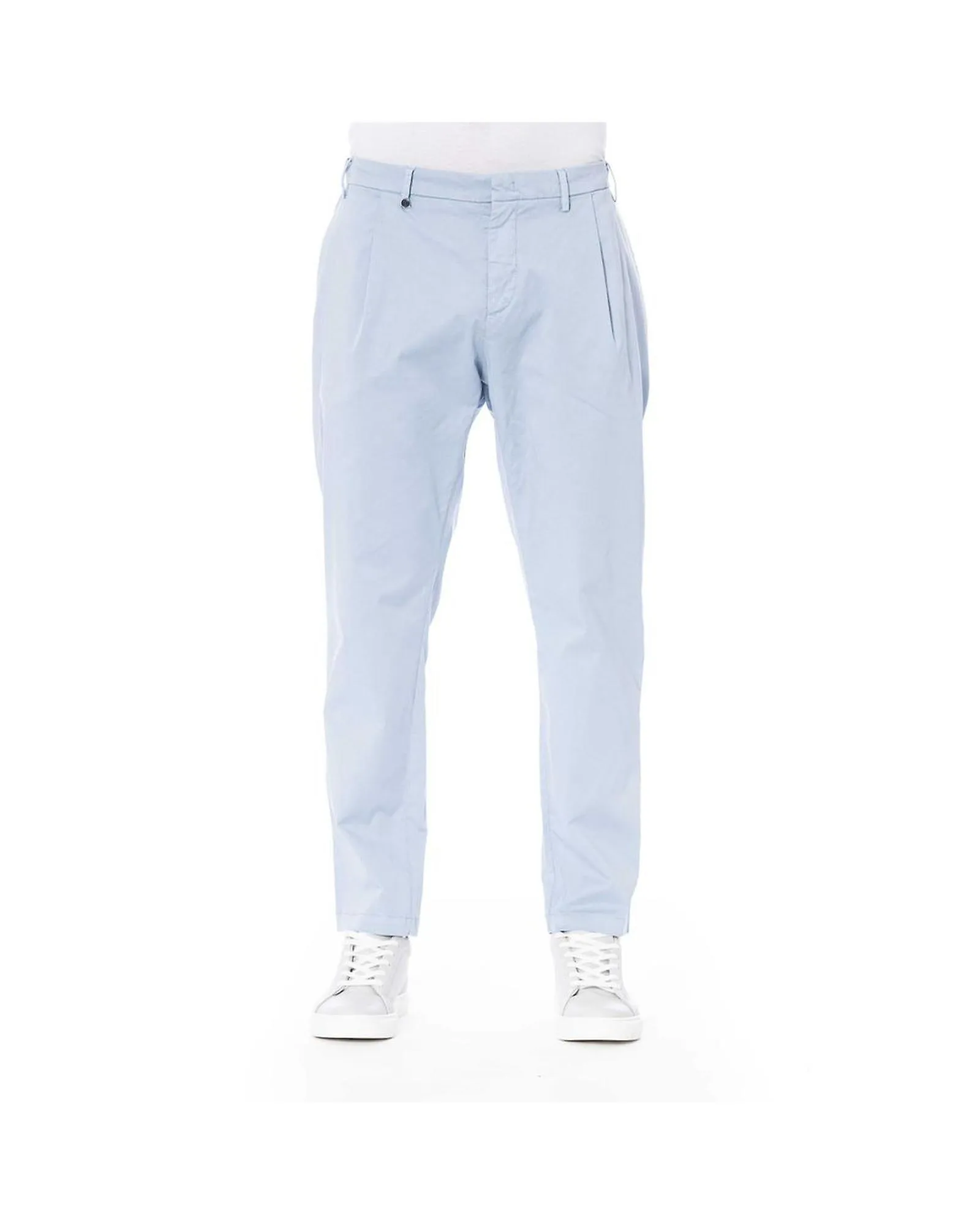 Distretto12 Cotton Blue Buttoned Pants with Side and Back Pockets