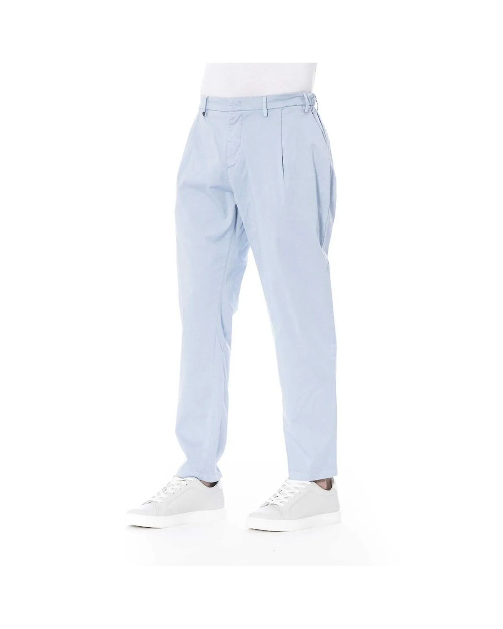 Distretto12 Cotton Blue Buttoned Pants with Side and Back Pockets