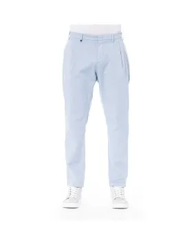 Distretto12 Cotton Blue Buttoned Pants with Side and Back Pockets