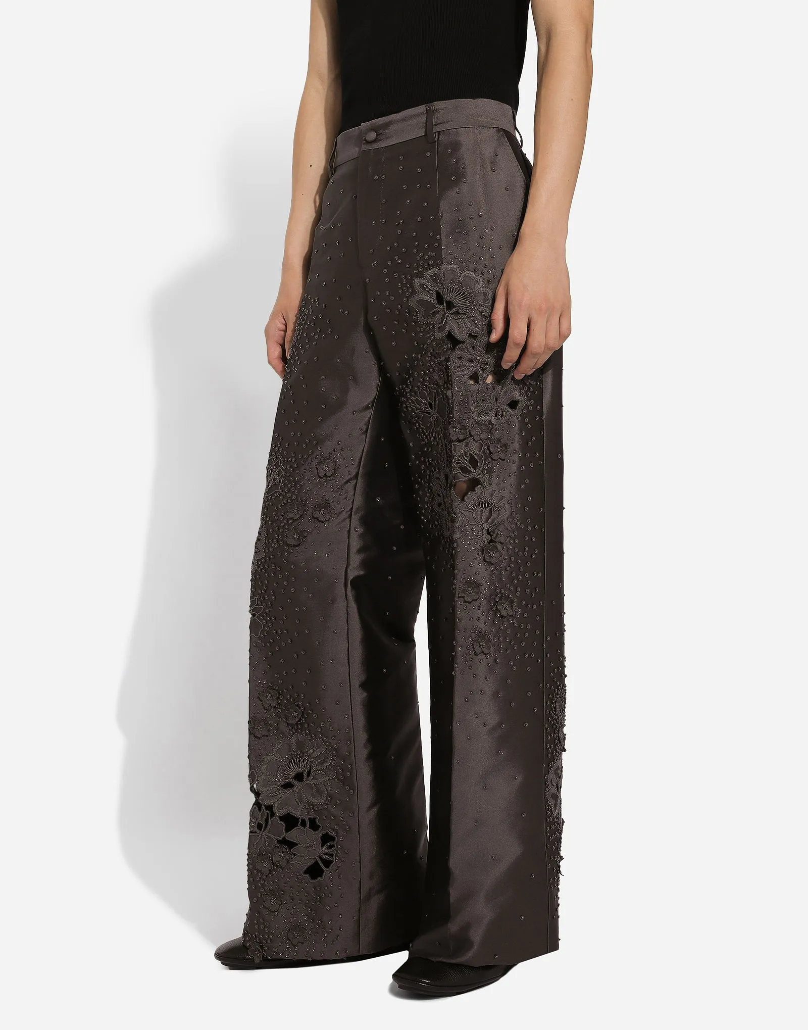 Dolce & Gabbana Cropped Trousers With Floral Appliqués