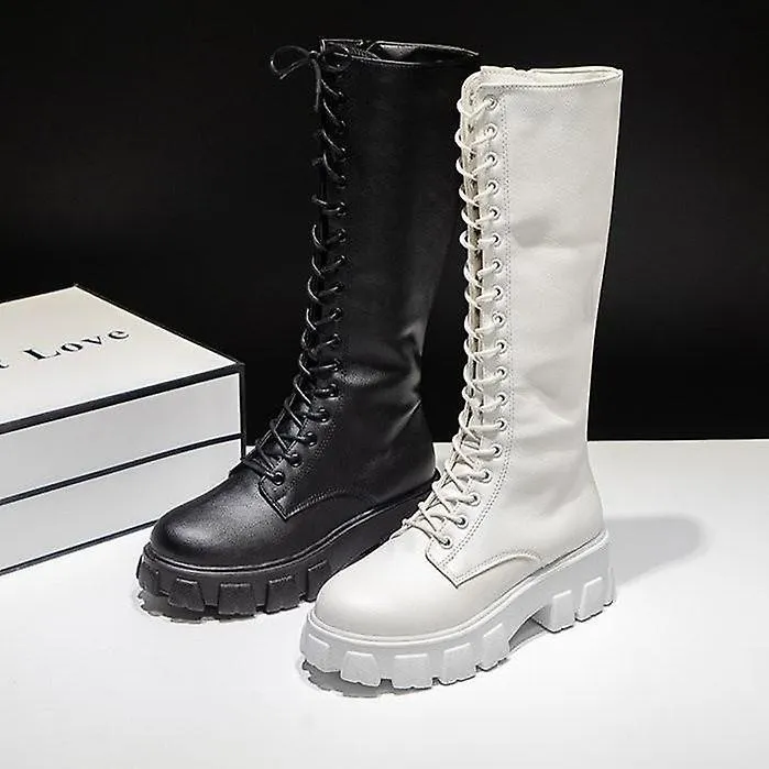 Fashion Women Cross Strap Pu Leather Knee High Boots