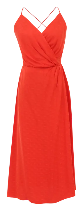 FRNCH VALIA - Vestido midi recto con escote cruzado en rojo