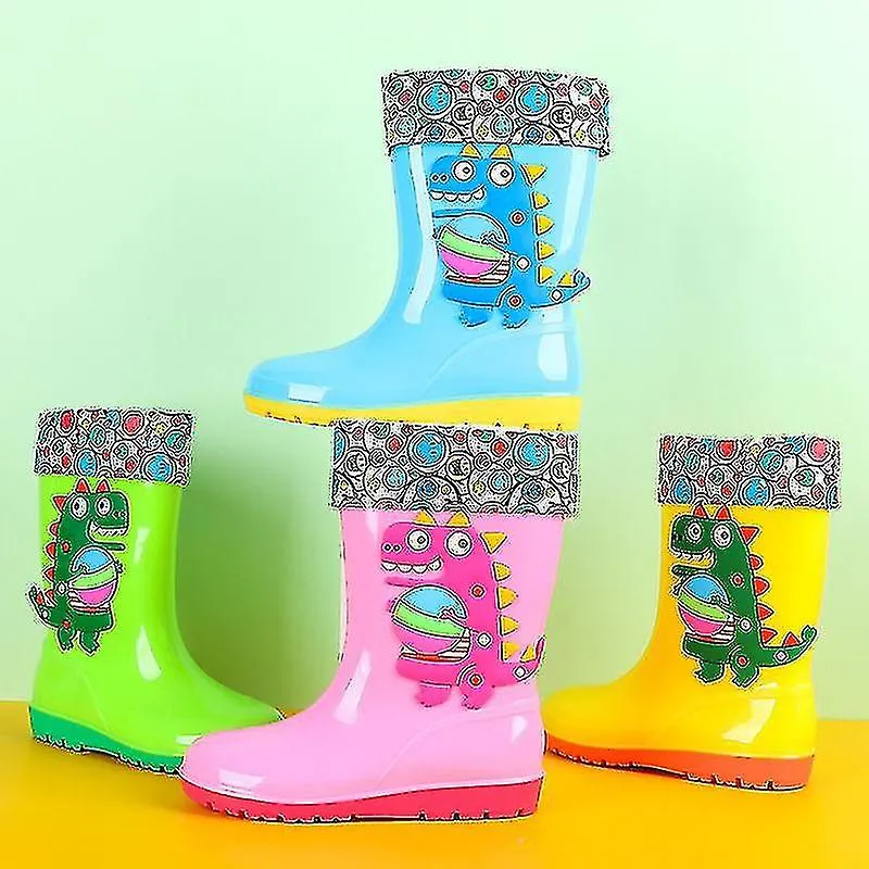 Galoshes Dinosaur Boy Student Water Shoes With Cotton Rain Boots In The Middle Tube Girl Big Children Galoshes Overshoes