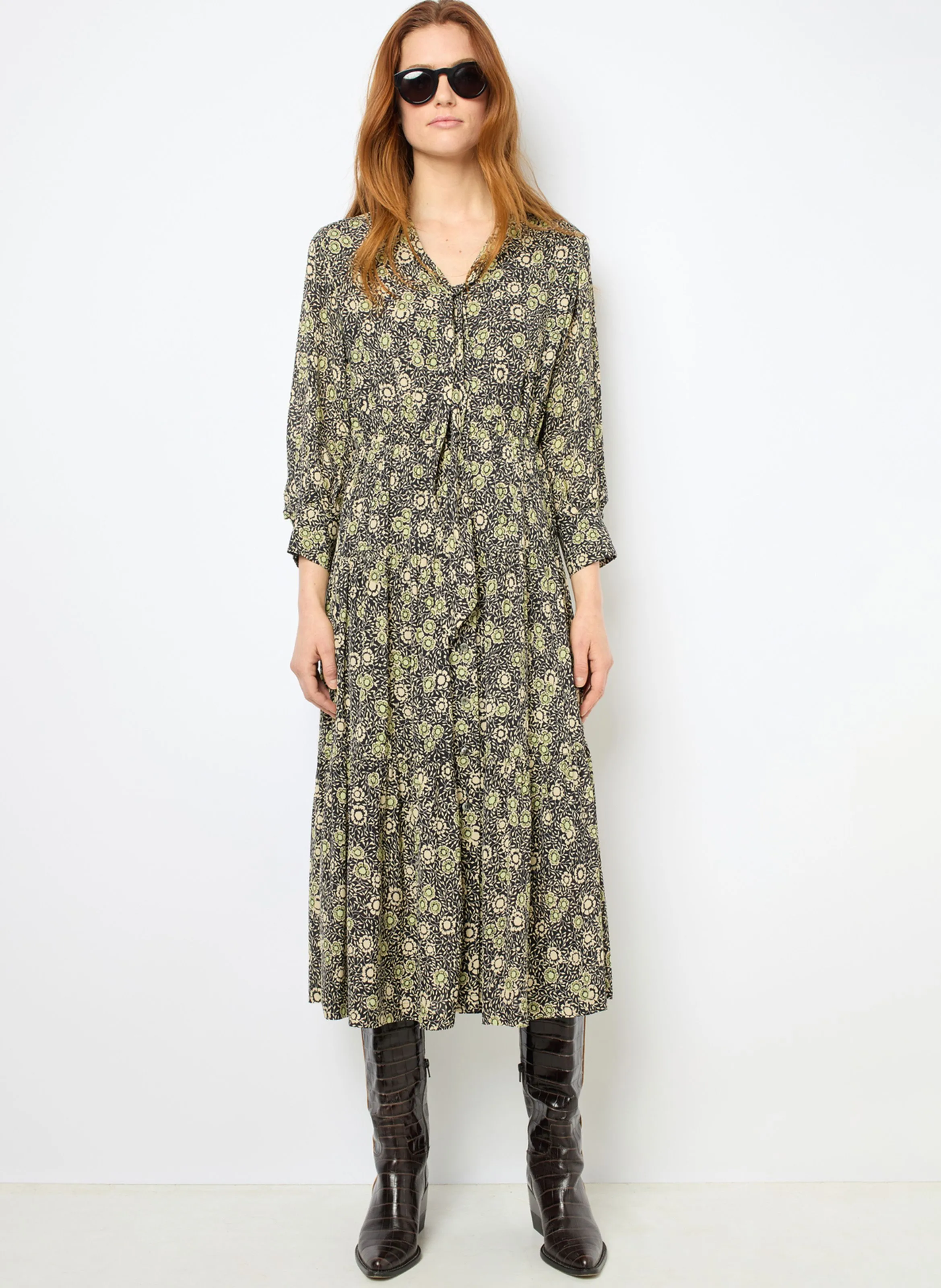 GERARD DAREL SOLYA - Vestido camisero estampado con caída natural  en caqui