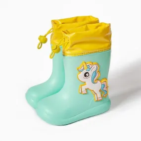 Green unicorn 180cartoon unicorn dinosaur children rain boots lace up eva soft boys girls rain shoes light waterproof non slip k