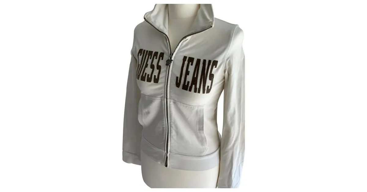 Guess Sudadera blanca con inscripción en bronce., y cremallera, taille m Blanco 