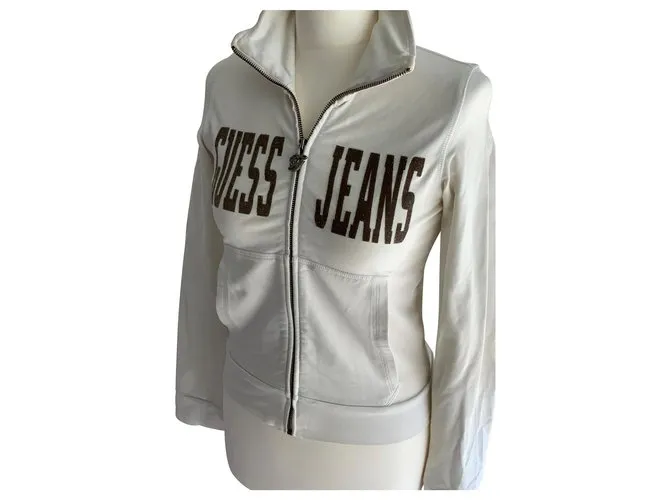 Guess Sudadera blanca con inscripción en bronce., y cremallera, taille m Blanco 