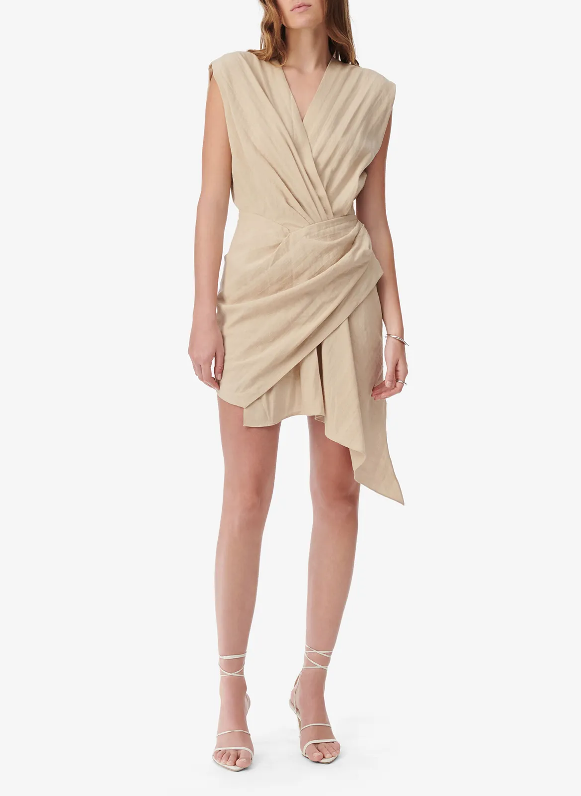 IRO ULSA - Vestido corto drapeado sin mangas en beige