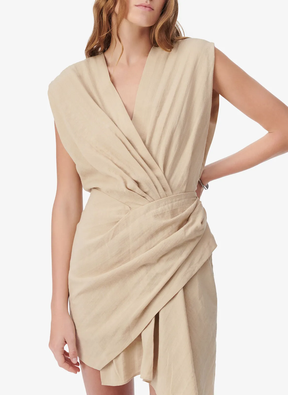 IRO ULSA - Vestido corto drapeado sin mangas en beige