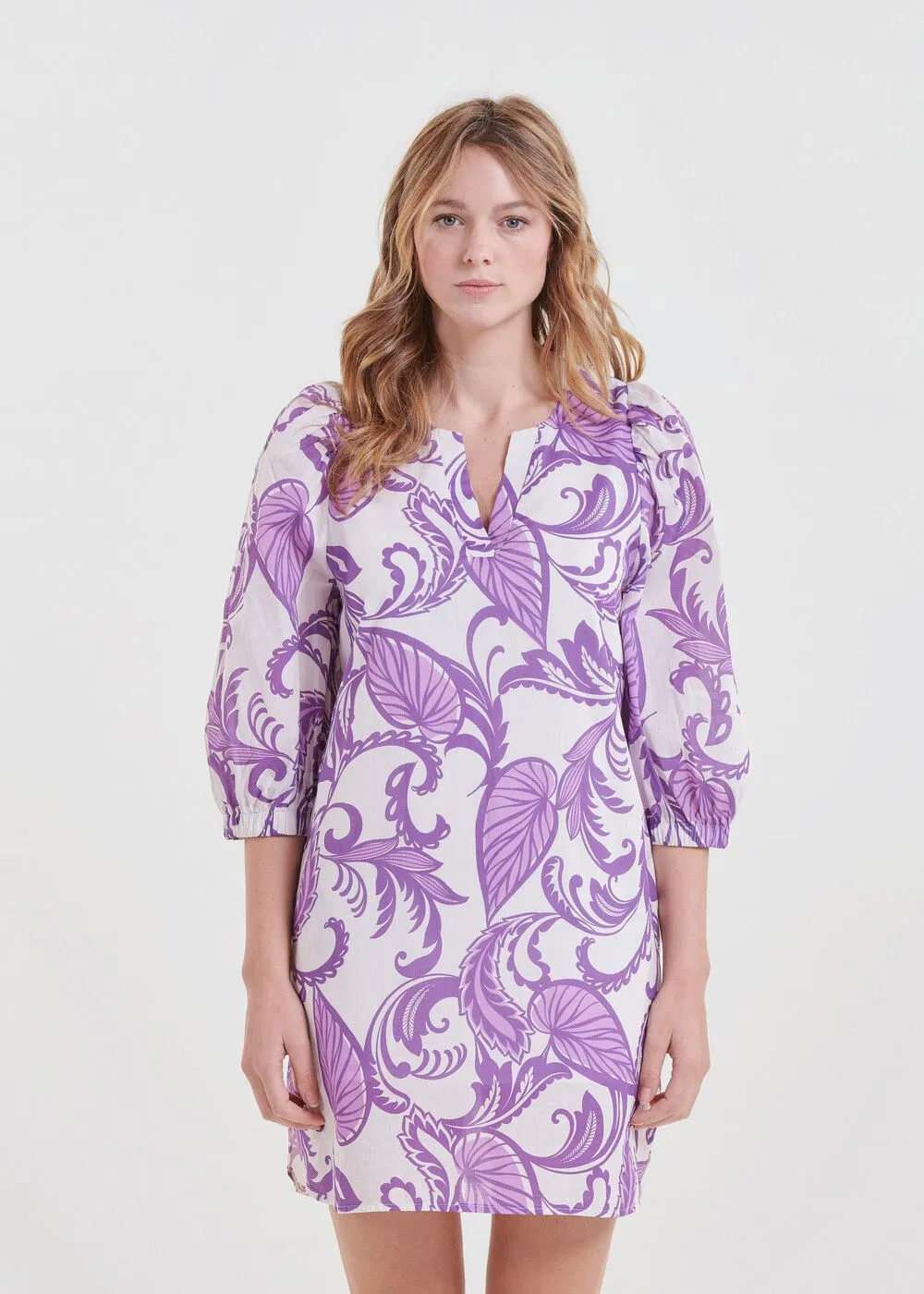 LA FEE MARABOUTEE Vestido corto de algodón estampado en violeta