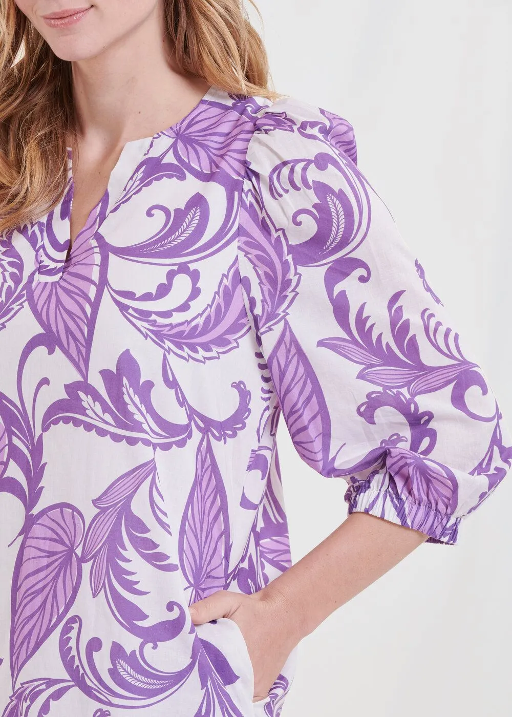 LA FEE MARABOUTEE Vestido corto de algodón estampado en violeta