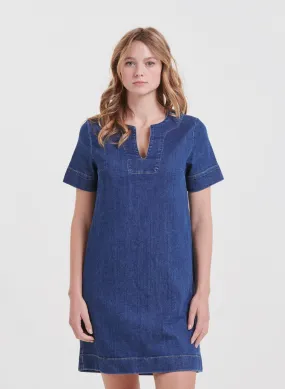 LA FEE MARABOUTEE Vestido midi de denim de algodón orgánico en azul