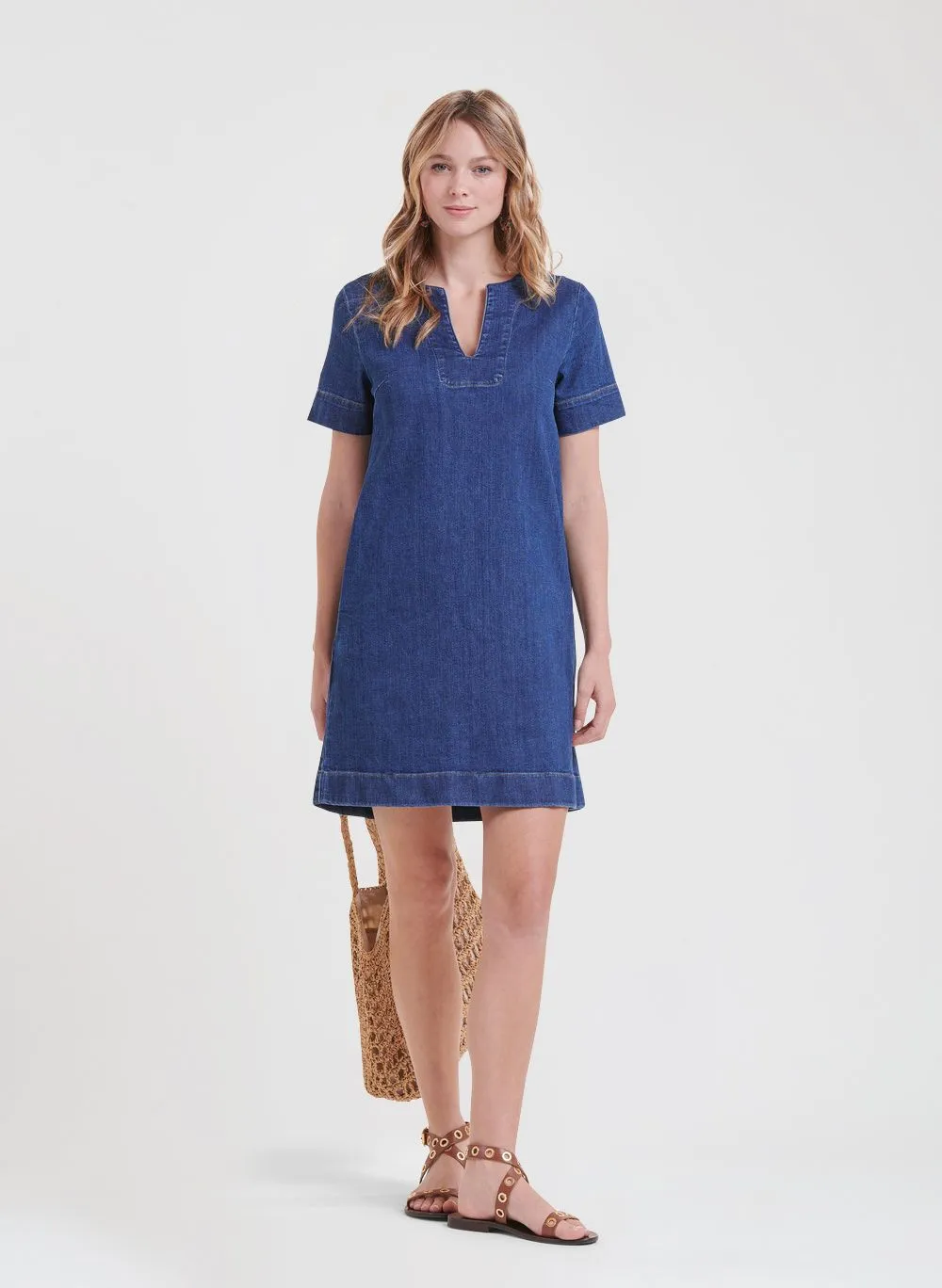 LA FEE MARABOUTEE Vestido midi de denim de algodón orgánico en azul