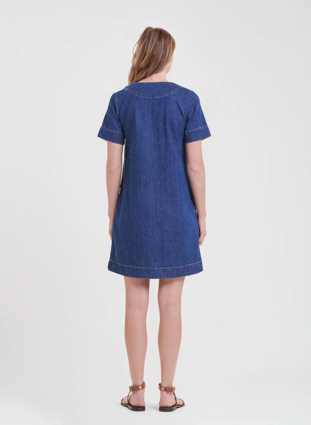 LA FEE MARABOUTEE Vestido midi de denim de algodón orgánico en azul