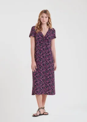 LA FEE MARABOUTEE Vestido midi recto con cuello de pico y estampado en negro