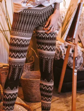 Leggins largos estampados Rinji Aztec, Marrón oscuro