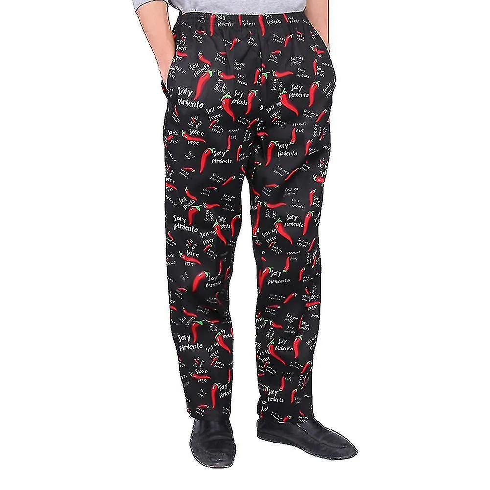 Men Stripe Plaid Chili Printed Hotel Restaurant Kitchen Chef Work Long Pants