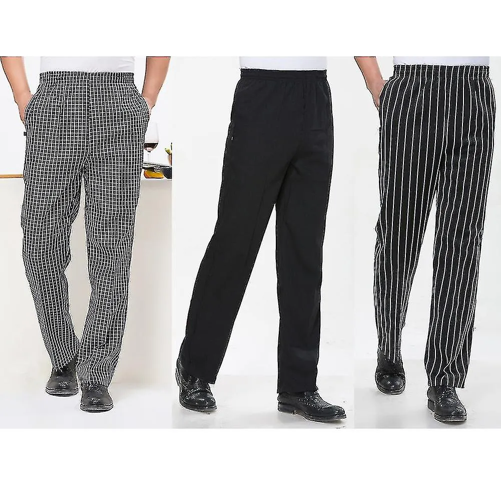 Men Stripe Plaid Chili Printed Hotel Restaurant Kitchen Chef Work Long Pants