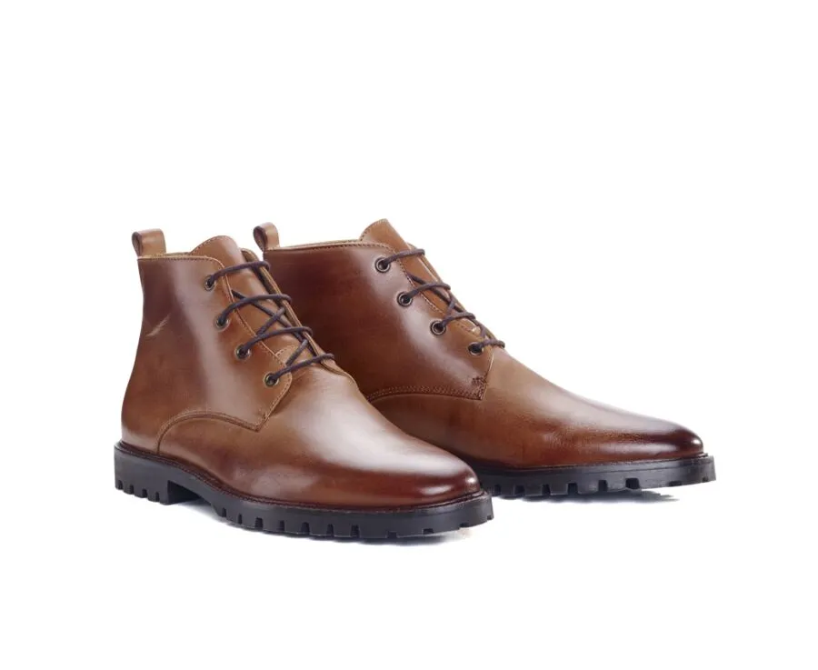 Men's rubber outsole boots Cognac patina - CANFIELD GOMME