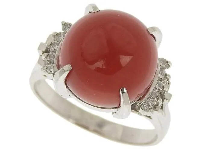 Otras joyas & Other Stories Anillo Coral Natural, PT900, Coral 11MM, pavimentar diamante 0.11ct, tamaño 11.5, Platino, para 