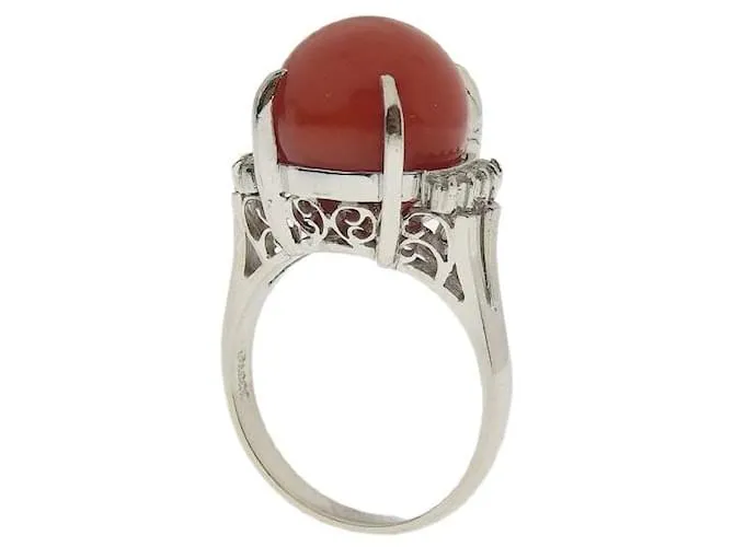 Otras joyas & Other Stories Anillo Coral Natural, PT900, Coral 11MM, pavimentar diamante 0.11ct, tamaño 11.5, Platino, para 