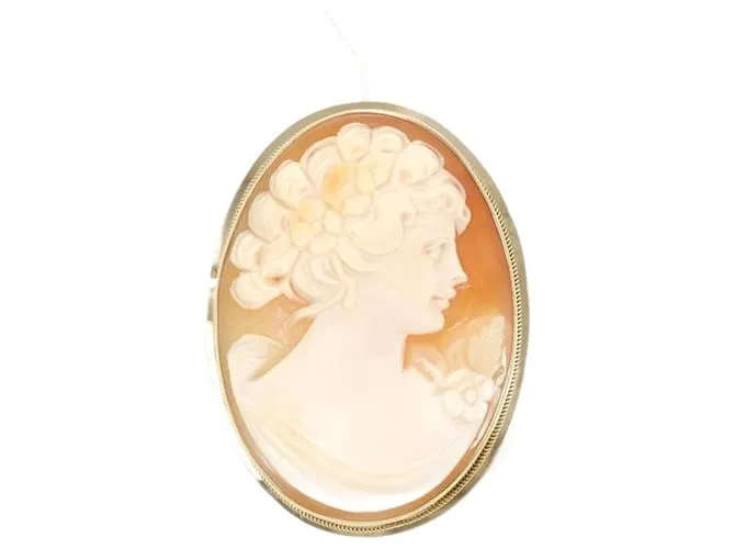 Otras joyas & Other Stories Collar de oro amarillo K14 broche de concha cameo en excelente estado Naranja 