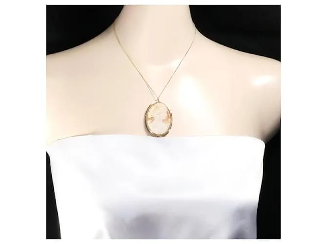 Otras joyas & Other Stories Collar de oro amarillo K14 broche de concha cameo en excelente estado Naranja 