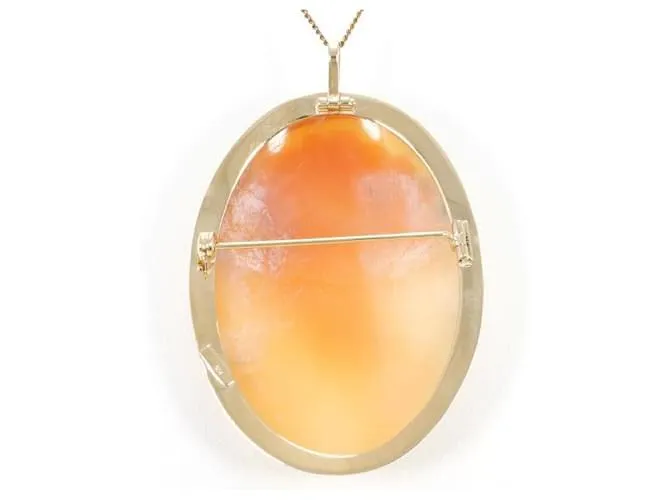 Otras joyas & Other Stories Collar de oro amarillo K14 broche de concha cameo en excelente estado Naranja 