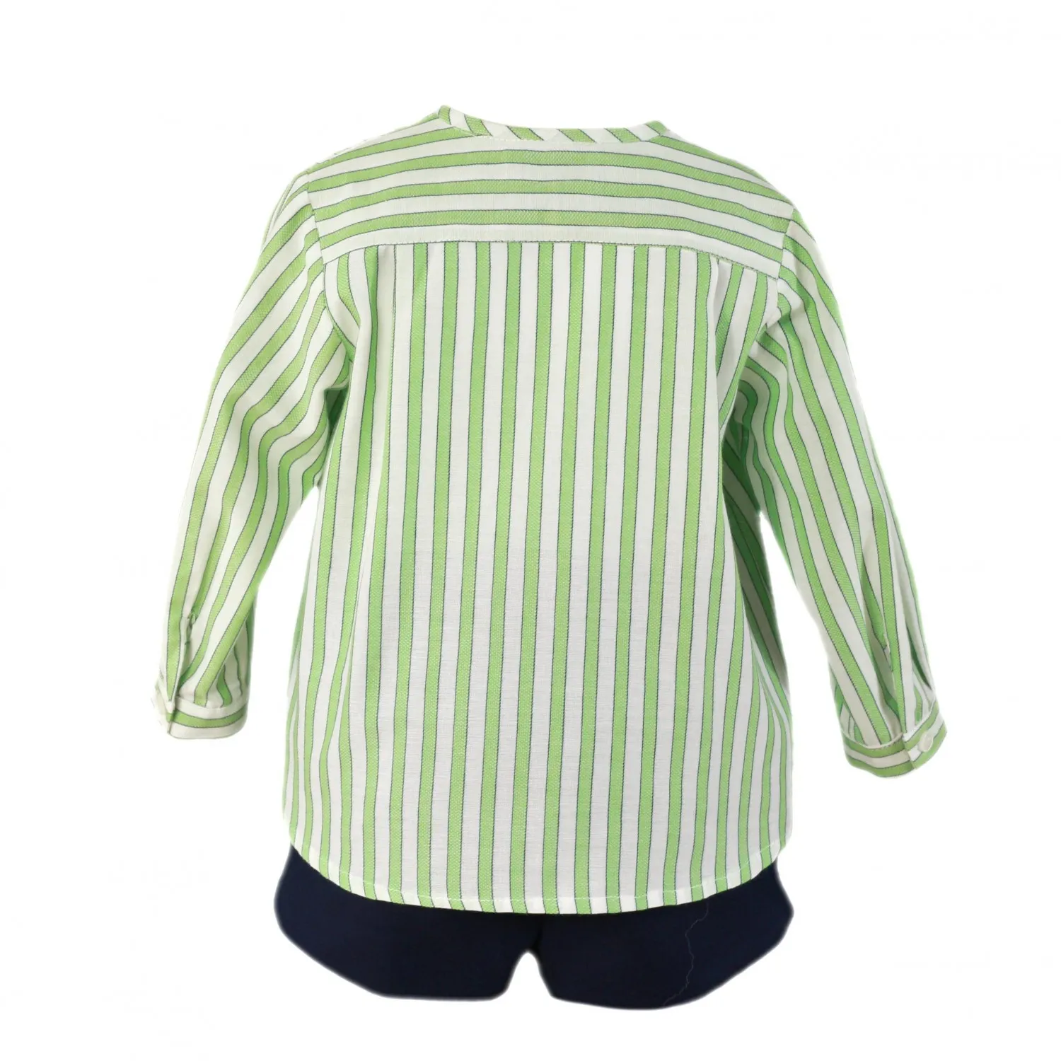 Set for boy. Shirt and pants. Green and navy stripes